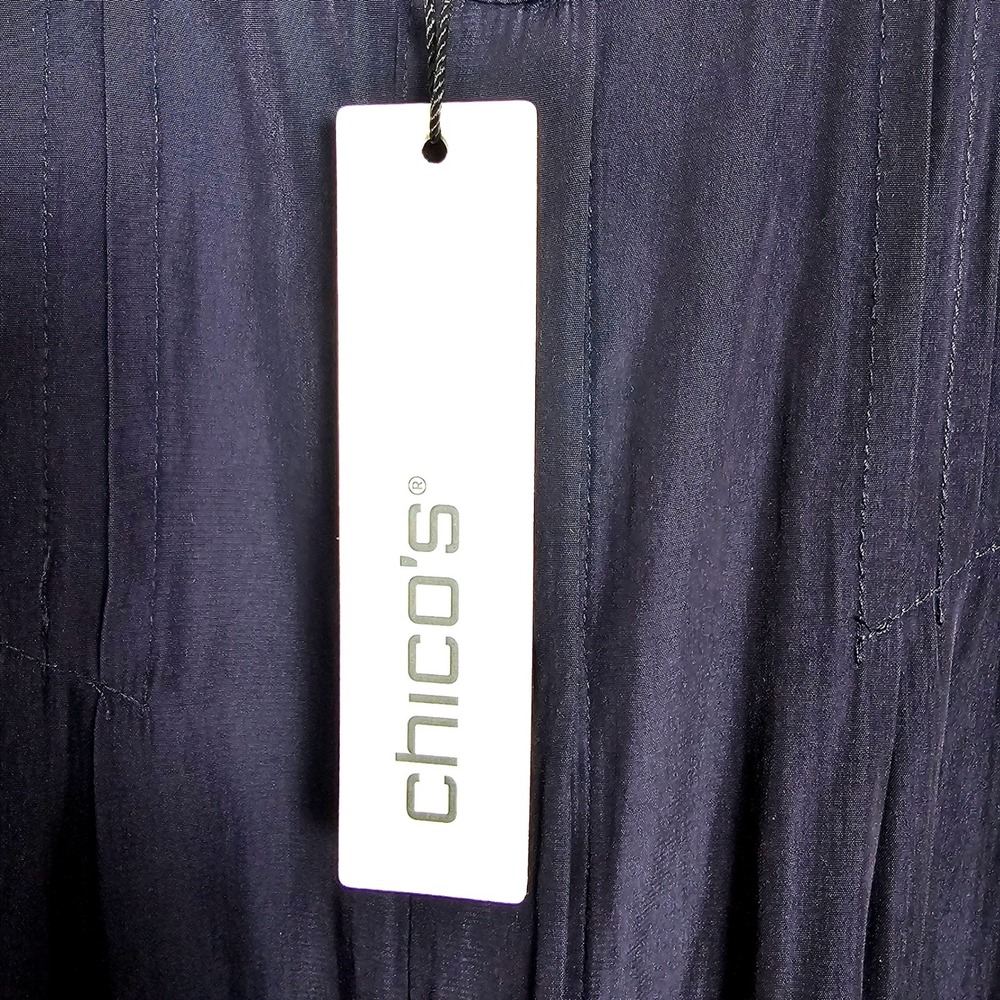 Chicos Dolman Sleeve Pleated Shirt Navy Blue Button Front 2(12) Plus Curvy Flowy - Picture 5 of 6
